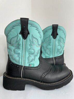 Justin Gypsy Turquoise Teal Leather Western Cowboy Ankle Fatbaby Boots Women's 7